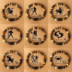 12 Zodiac Signs Constellation Bracelet Men Women Natural Stone Beaded Bracelet For Couples Friends Gifts