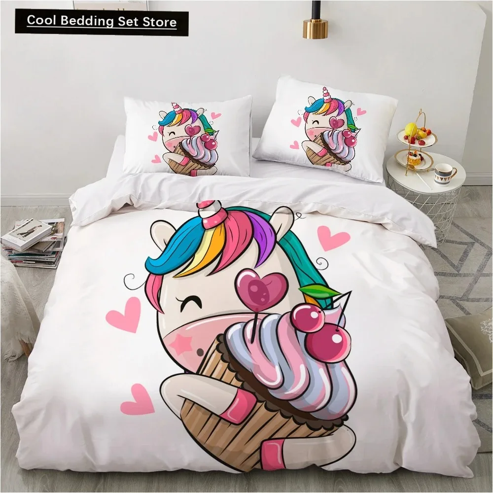 

Children Kids Baby Pink Bedding Set Queen King Cartoon Unicorn White Duvet Cover Twin Full Colorful 23pcs Polyester Quilt Cover