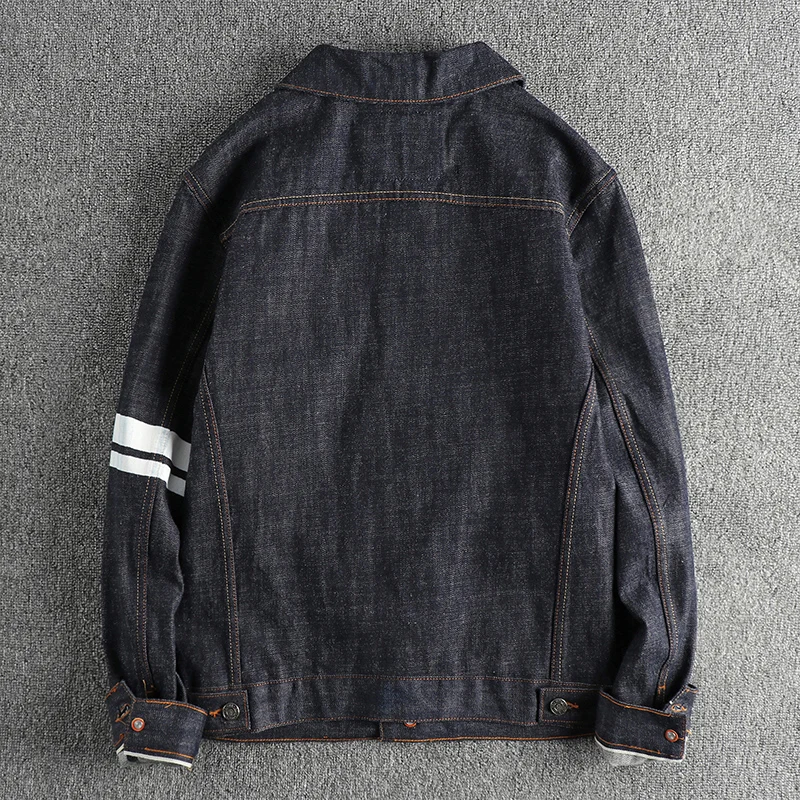 15oz Amekaji 100% Katoen Blue-Edge Zelfkant Ongsanforiseerd Gewassen Denim Jas voor Mannen Zwaargewicht Amerikaanse Retro Jeugdjassen