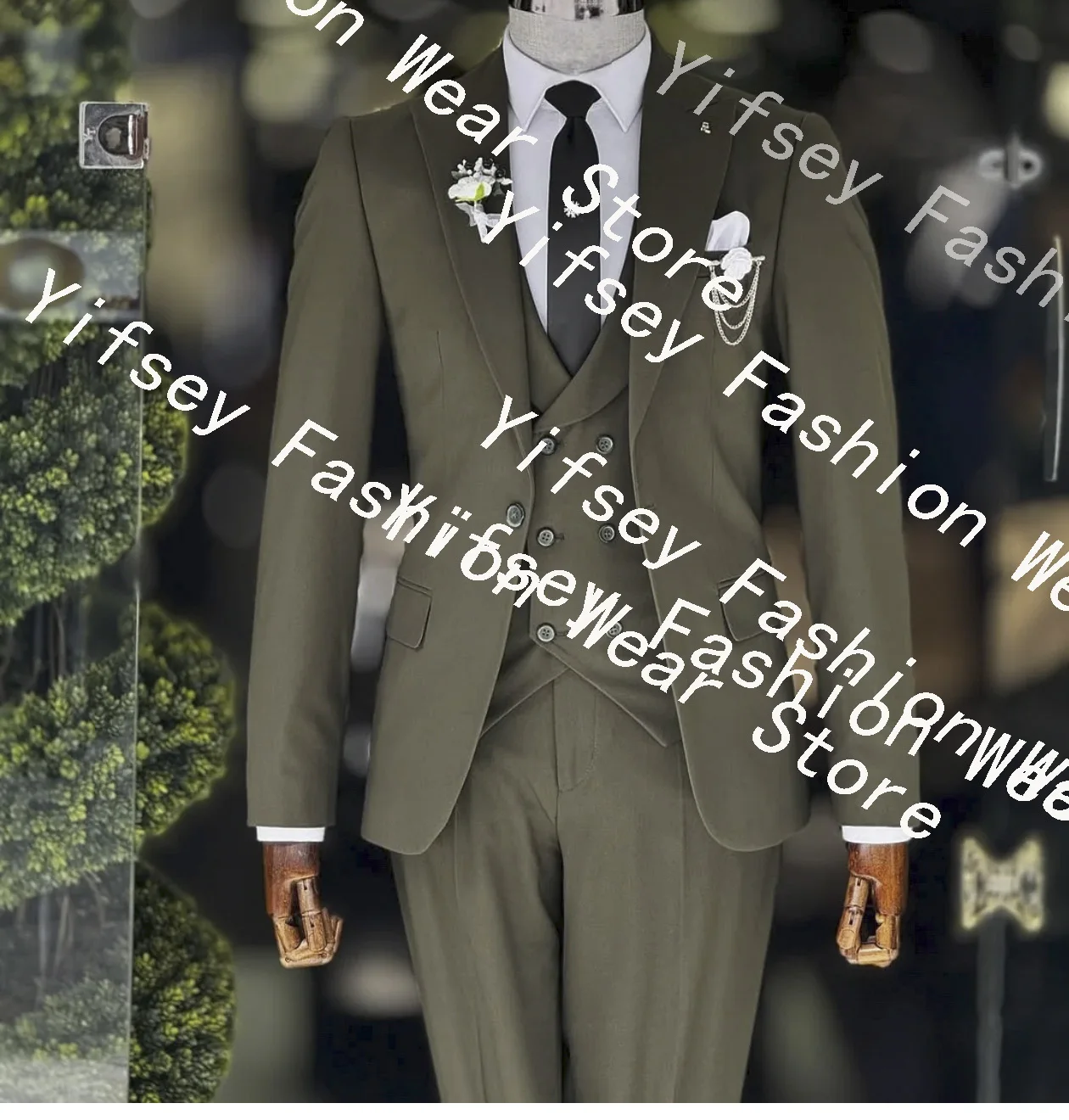 

Fashion Army Green Men's Suit Blazer Trousers Costume Homme Sets Wedding Outfit Dinner Party Wear Tailor-Made Jacket Pants Vest