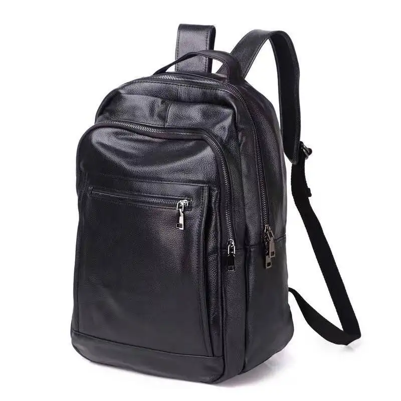 Mochila grande de cuero genuino para hombre, bolso de viaje de cuero de vaca negro para niños, bolso de hombro de colegio diario informal