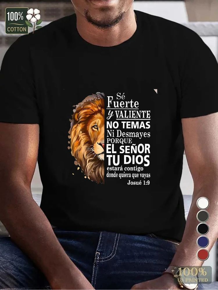 100% cotton, soft and breathable summer T-shirt, O-neck short-sleeved T-shirt with domineering lion pattern.