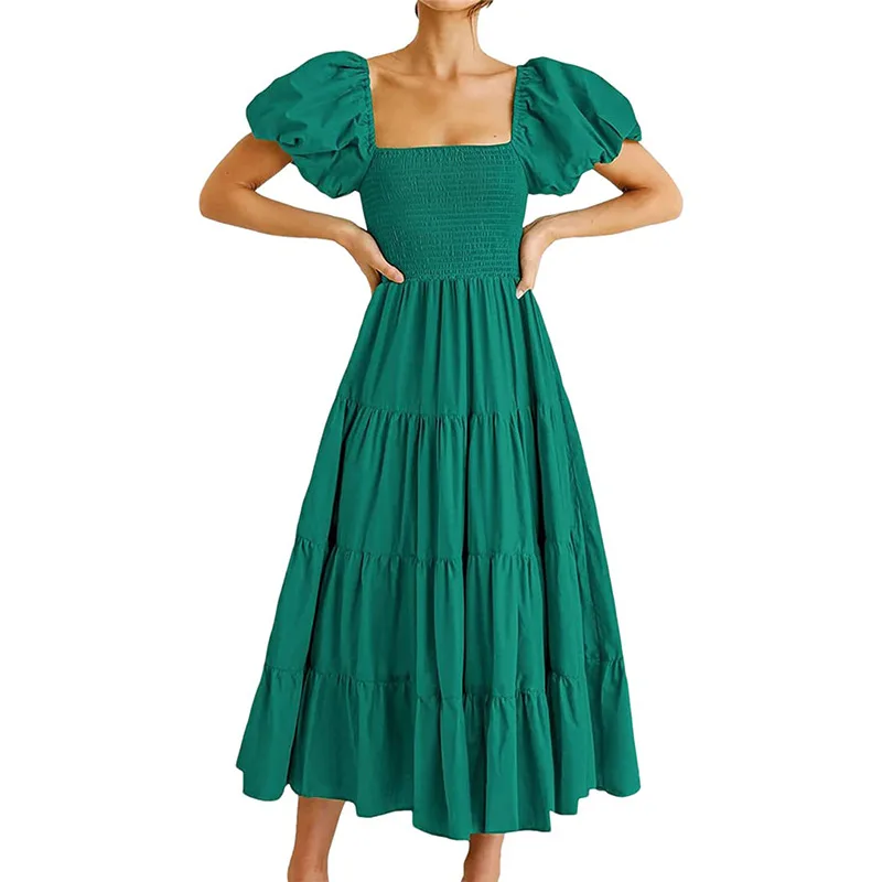 Frau Casual Kleid Renaissance Elegante Puffärmel Bauernoberteile Maxikleid