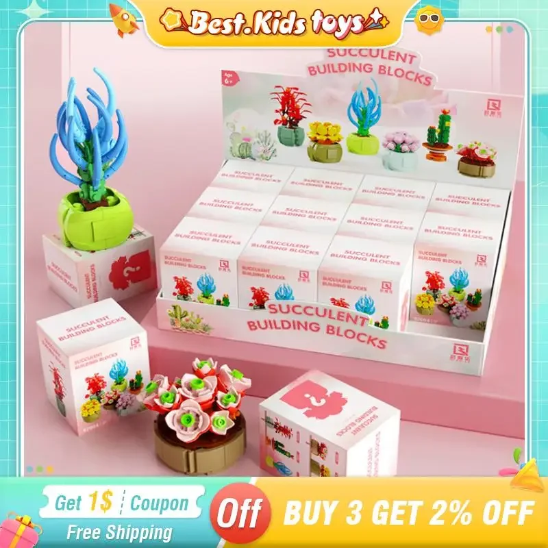 

12PC Set Flower Building Block Succulent Plants Bouquet Bonsai Assembled Kids Toys Random MOC Brick Educational Toy Girls Gifts