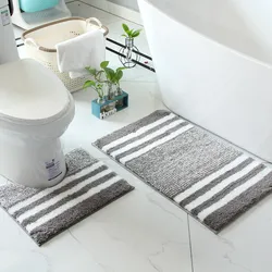 Striped microfiber bathroom carpet set 2-piece,waterproof,non-slip and quick drying,machine washable,TPR backing, medium velvet