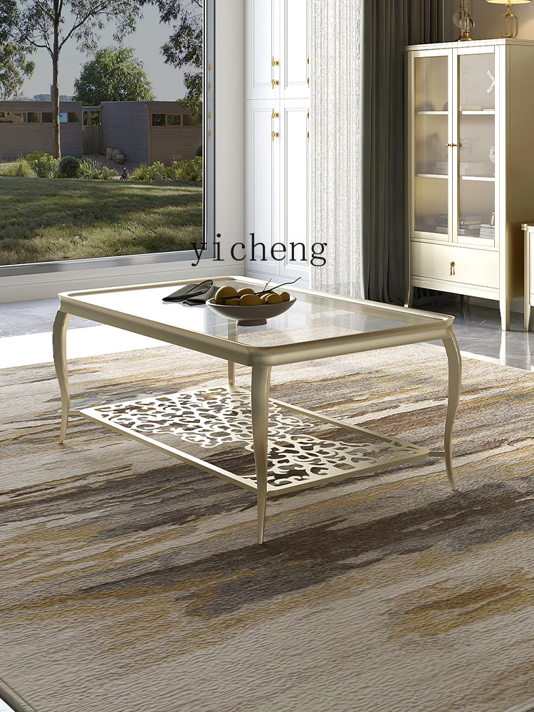 

FY Coffee Table Solid Wood Tea Table Living Room Small Apartment Glass Top Tea Table Tea Machine