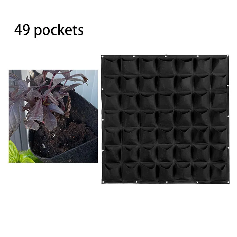 49 Pockets Black wall hanging planters grow bags Pots Vertical garden Wall-mounted Planting Bags Nursery Bags Garden Supplies Q1