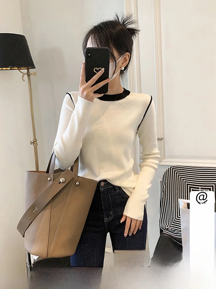 

Fashionable Knitted Base Layer Top Ladies Inner Wear Spring Autumn Winter Stylish Sweater Korean Style Loose Fit Long Sleeve
