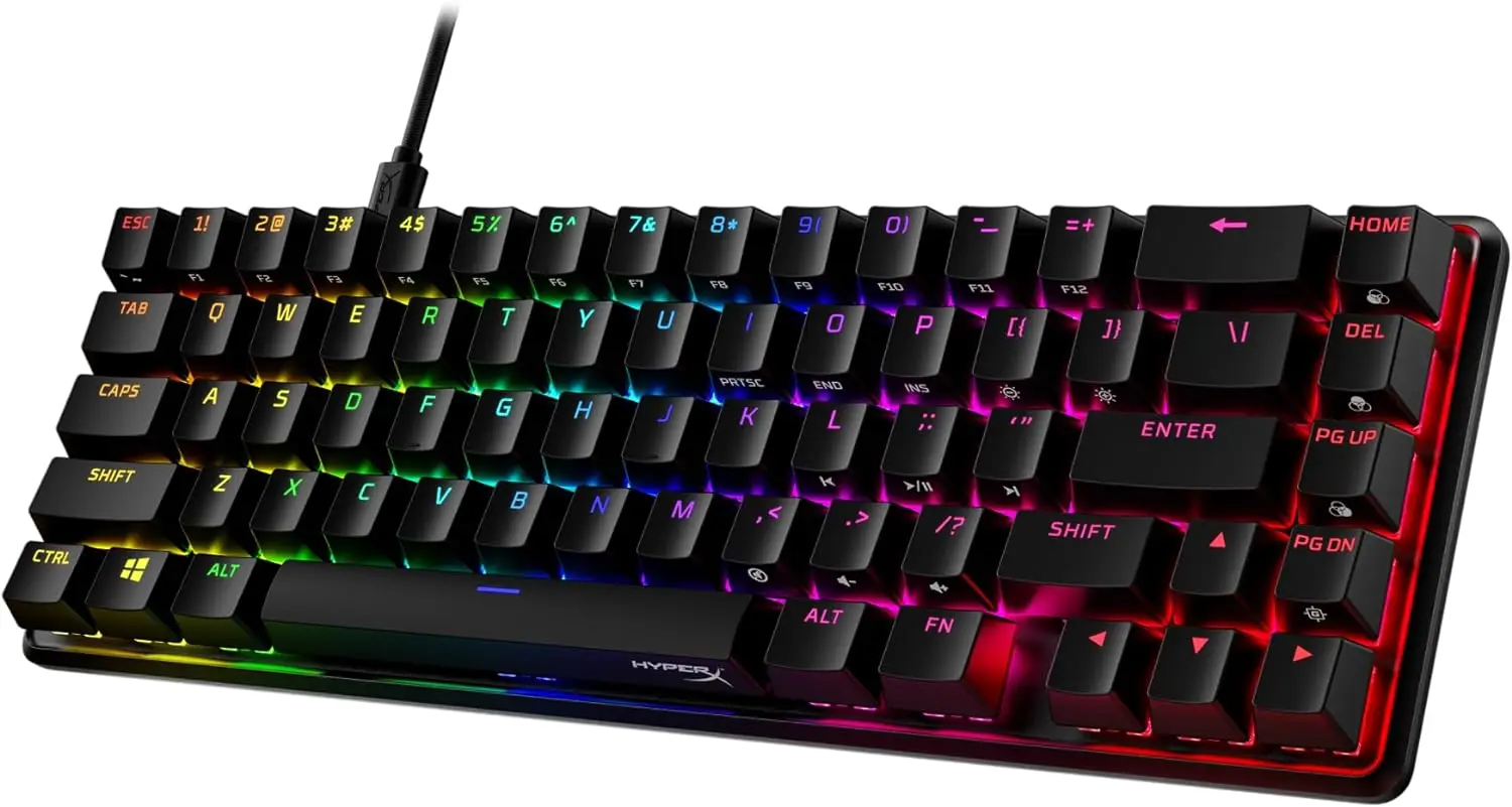 HyperX Alloy Origins 65 레드 65% RGB 미니 키보드 및 마우스, 모바일 게임용 한 손 기계식 키보드