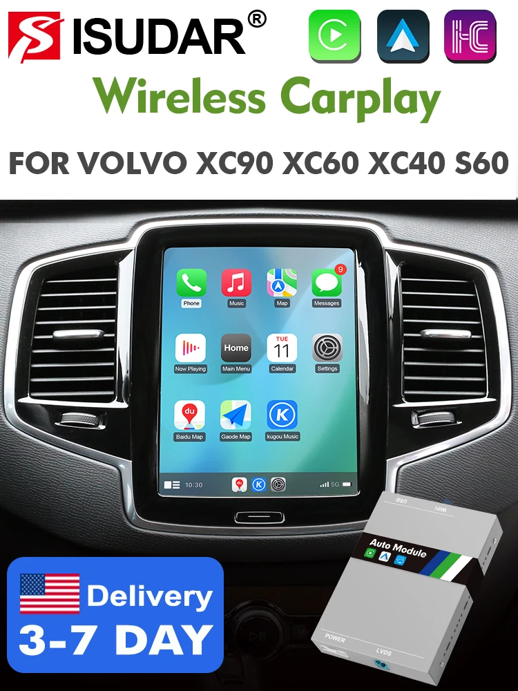 

ISUDAR Wireless Carplay Module For Volvo XC90/XC60/XC40/S90/S60/V90/V60 Carplay AI Upgrade Adapter Android Auto Hicar Bluetooth