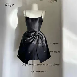 Giyu Black Beaded Prom Dress Strapless Bow A-line Mini Length Above Knee Spaghetti Birthday Party Dress Summer Dress