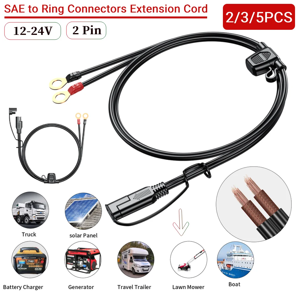 

2-5PCS 12-24V Ring Terminal SAE To Ring Connectors Extension Cord Moisture-proof 18AWG for Battery Charger/Maintainer