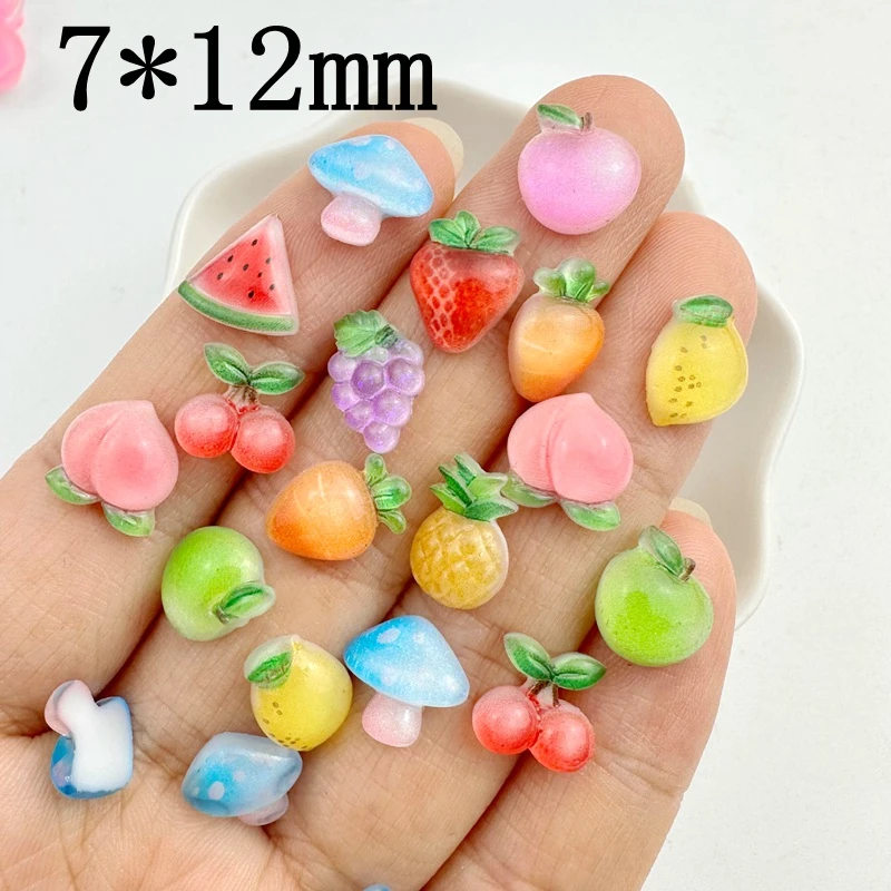 50Pcs New Cute Mini Strawberry, Cherry, Mushroom Series Flat back Ornament Jewelry Making Manicure Hairwear Accessories