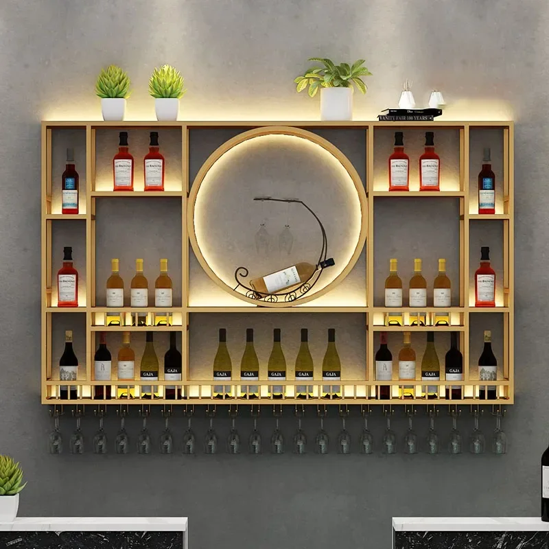 Wandmontage Display Wijnrekken Keuken Moderne Luxe Gouden Wijnrek Display Grote Slijterij Stojak Na Wino Bar Meubels