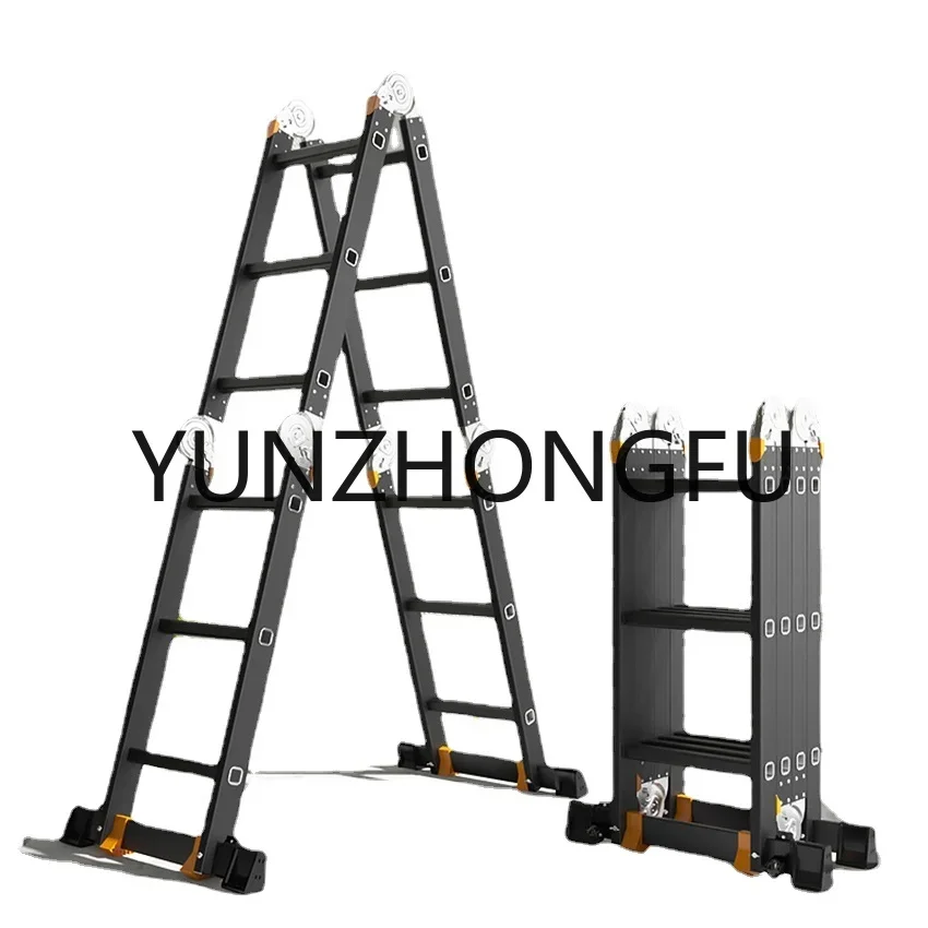 Multi-purpose Folding Ladder Aluminum Alloy Telescopic Engineerin Herringbone Thicken 4mm Straight  3.7m