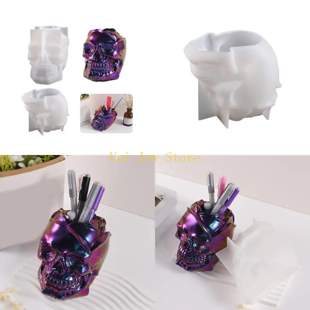 

40 ГБ антипригарная форма для держателя ручек с розовым черепом, цветочный горшок, силиконовая форма из эпоксидной смолы, для