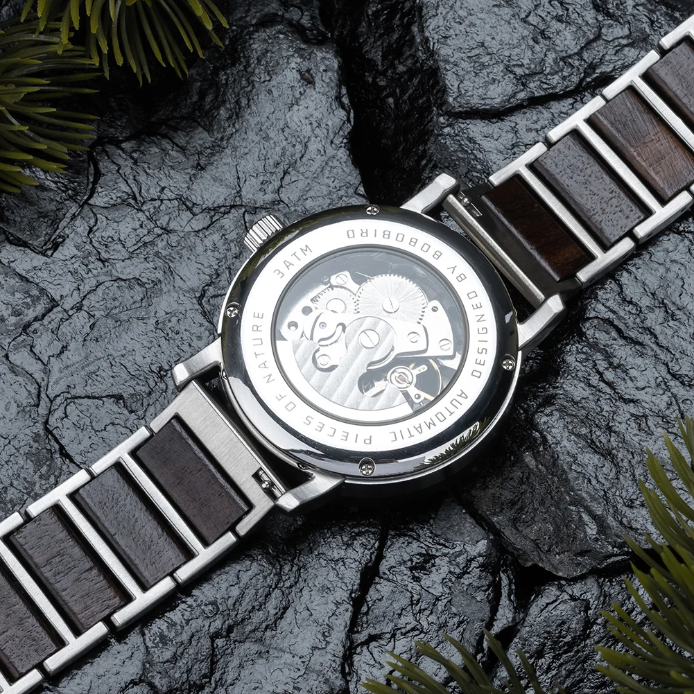 BOBO BIRD New Mechanical Watches for Men Luxury Wood and Stainless Steel Skeleton Customized Automatic Watch relojes mecรกnicos