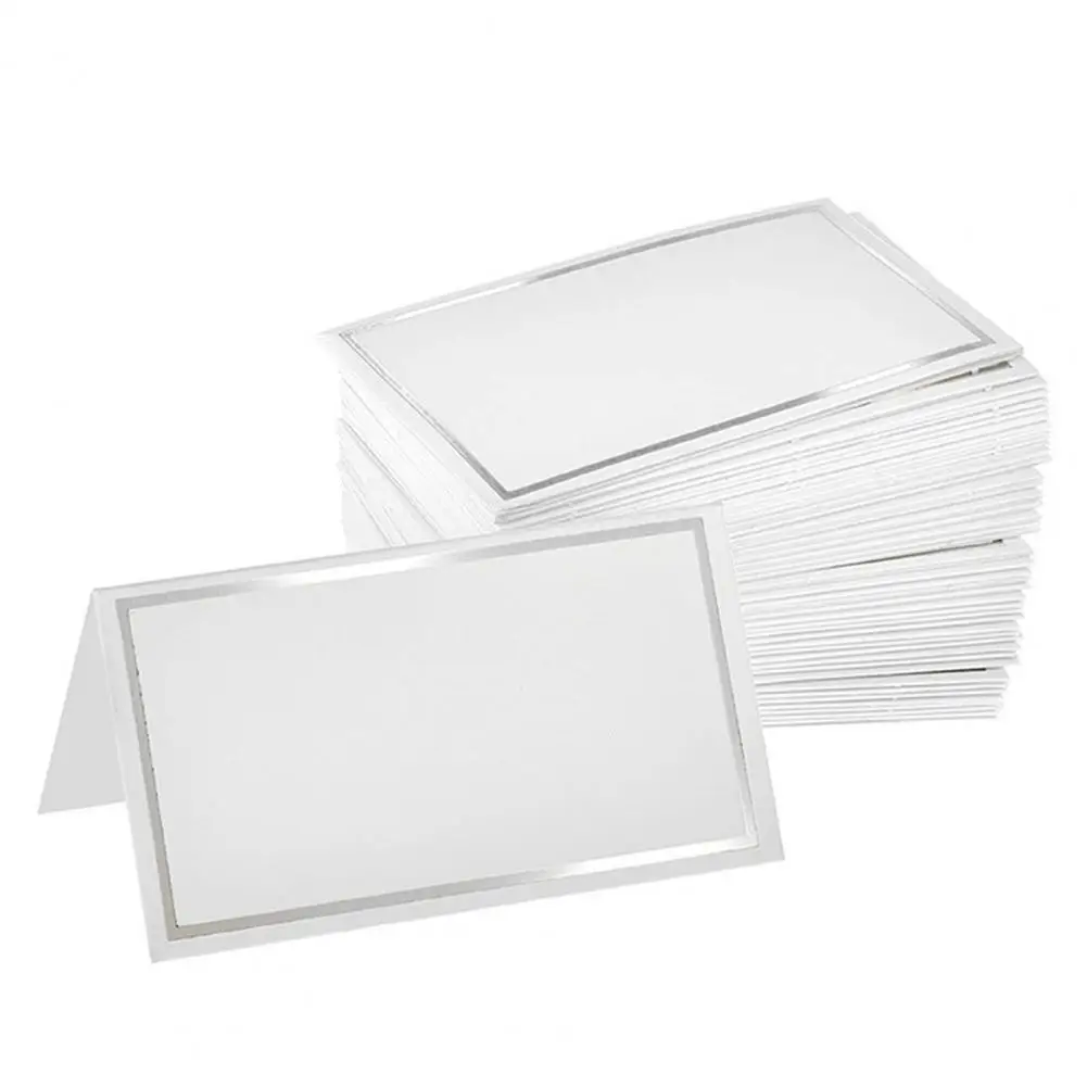 Tarjetas de visita de mesa plegadas, elegantes tarjetas de lugar con borde de lámina dorada para cenas de boda, mesa Premium para asientos, 60 uds.