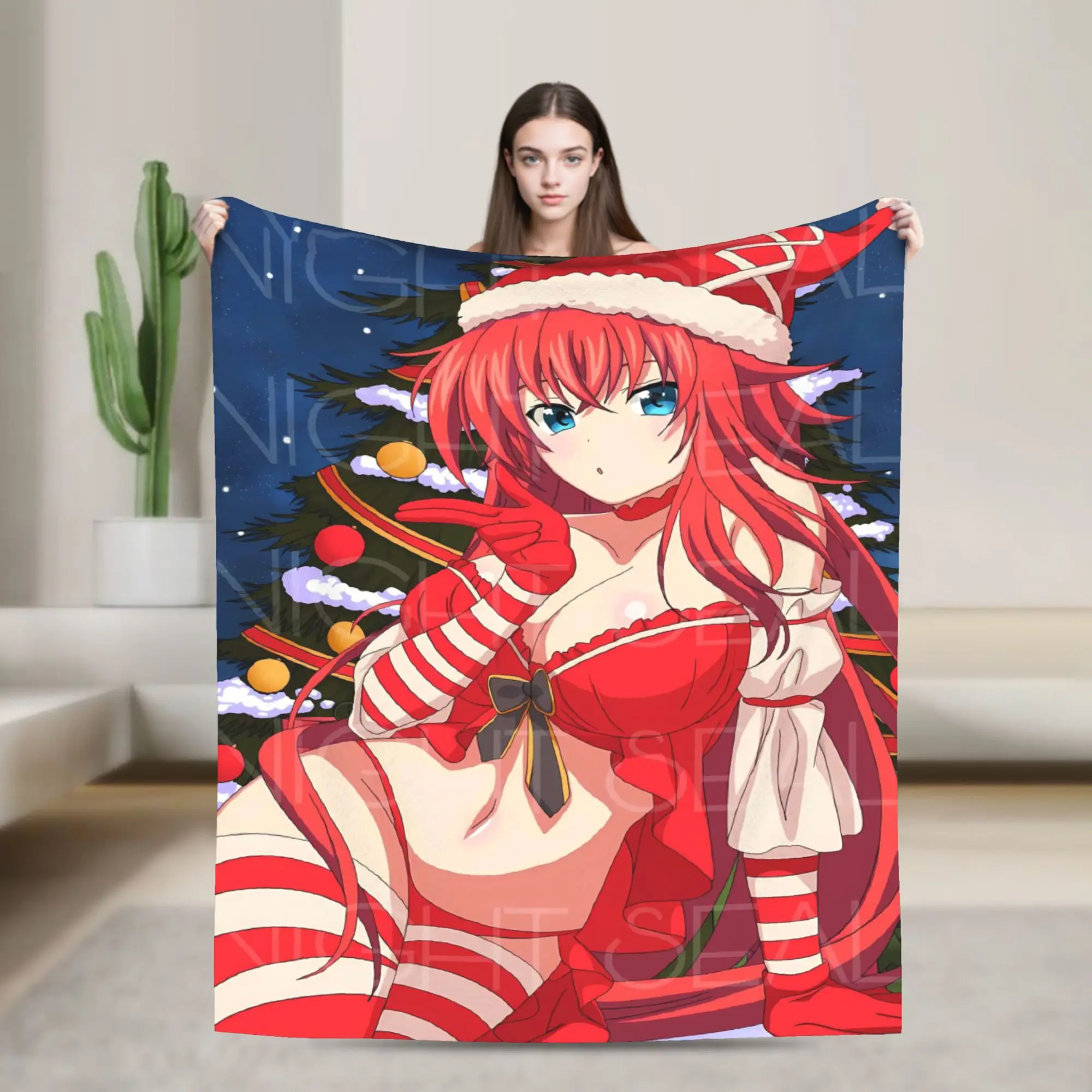 Manta de franela de Anime Chrismas Rias grimory High School DxD, manta suave y cálida para sofá cama, colcha divertida, funda para sofá cama