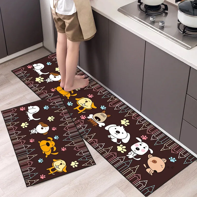 VIKAMA Cute Cat Pattern Kitchen Mat Absorbs Water And Oil Easy To Clean Creates a Cozy Cooking Space For You Home Decor