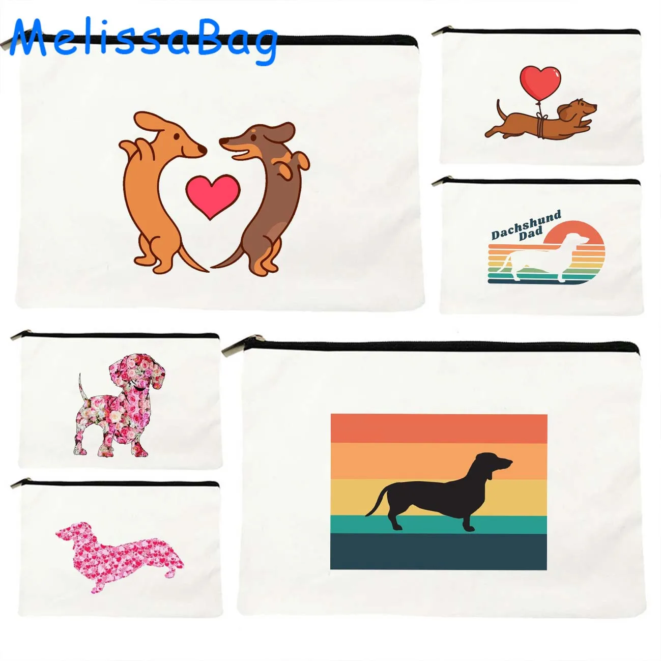 Funny Tan Smooth Dachshund Dog Mom Lover Gifts Cute Pet Cartoon Wiener Dog Canvas Cosmetic Makeup Bags Pencil Case Zipper Pouch