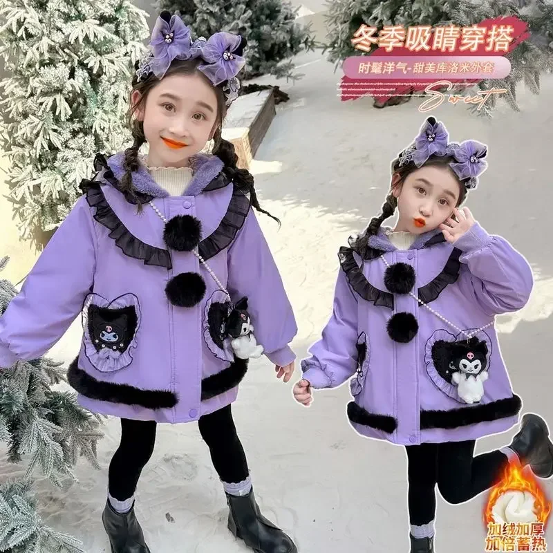 Dulce forro polar Kawaii Sanrio Ins Kuromi moda abrigo de manga larga Linda Chaqueta de algodón de dibujos animados ropa gruesa regalos encantadores para niños