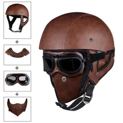 Half Face Vintage Motorcycle Helmet Retro German Kask,Cafe Racer,Scooter,Cruiser,Chopper,Matte Black,EPS Lining,DOT Approved