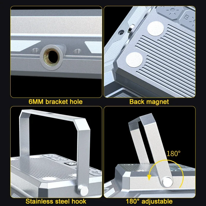 Work Light Built-in Battery USB Rechargeable Magnetic LED Floodlight Torch with Power Display Outdoor Waterproof Camping Lamp