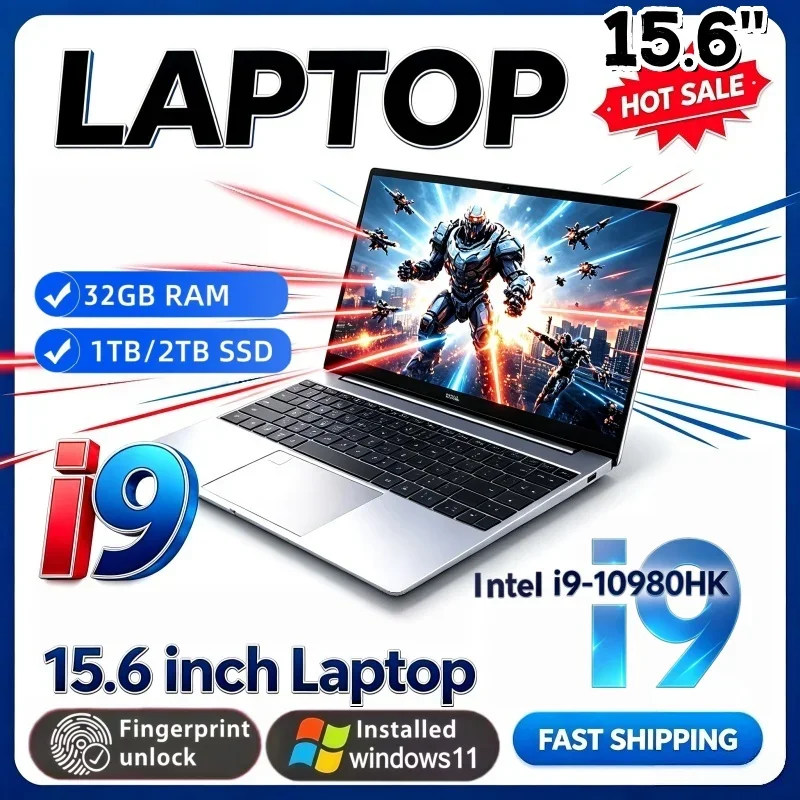 Intel i9-10980HK Premium Portable Laptop 2026 Windows11 1/2TB Large SSD 15.6 Inch 16GB/32GB RAM