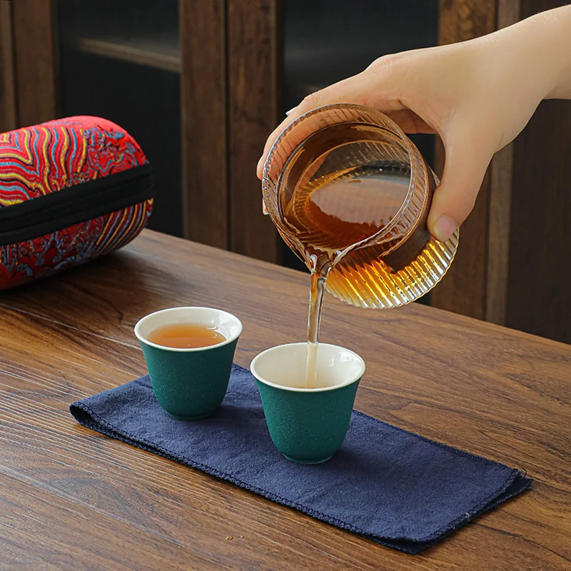 Kung Fu Tea Set Tea Pot and Cup Set Ceramic Gift Box Outdoor Tea Cup Camping Trip Carrying Cup Household Travel Accessories