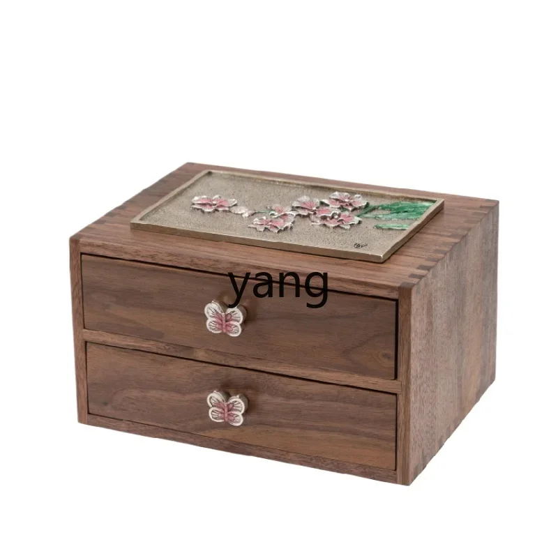 

LMM Black Walnut Solid Wood Chinese Jewelry Box Wedding Gift Retro National Style Storage Box