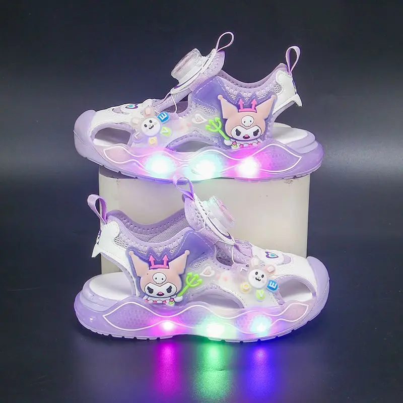 

Sanrio Kuromi Girls Led Lighted Sandals Girls' Soft Non-Slip Shining Shoes Summer Children's Sports Beach Pink Purple Shoes