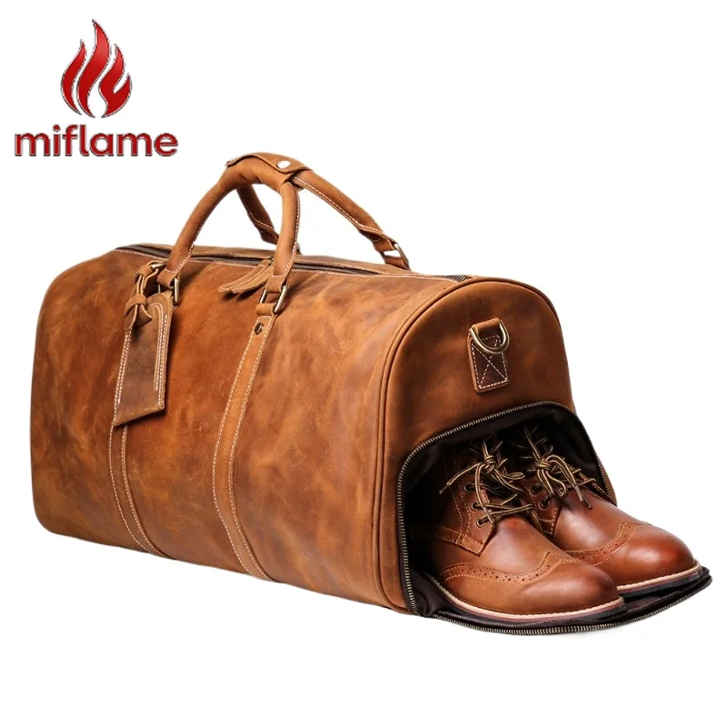 

Men's New Design Travel Duffel Bag Genuine Leather Full Grain Crazy Horse Large Capacity Weekender Overnight Holdall