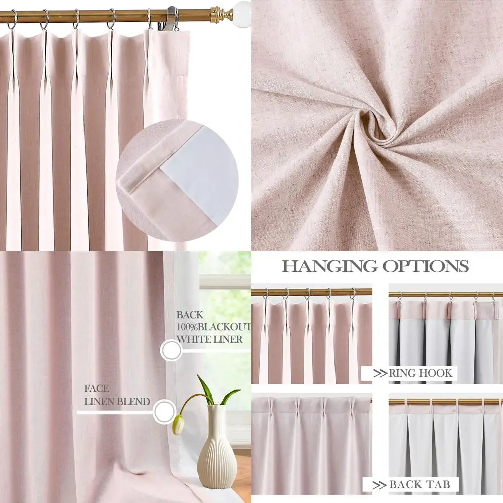 

Мягкие розовые плотные шторы со складками 84, смесь льна, термоизолированные, для гостиной и спальни, 40 Ш x 84 л, набор из 2 шт.