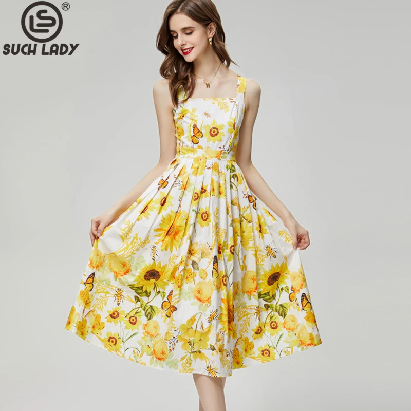 

Women's Runway Dresses Spaghetti Straps Butterflies Printed High Steet Designer Holiday Vestidos