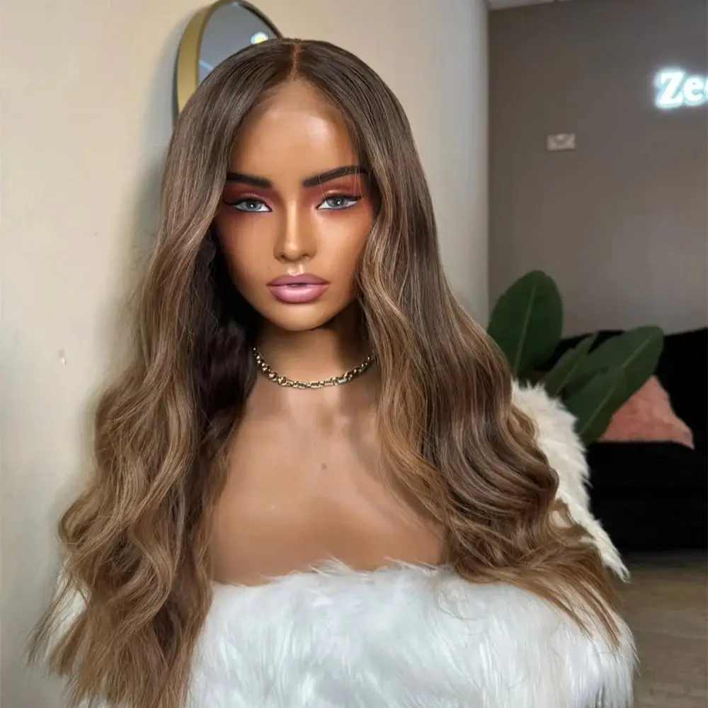Chocolate Brown Synthetic HD Wig 28'' Long Loose Wave High Heat Brunette Fiber Women's Cosplay Wig for Daily Party Use