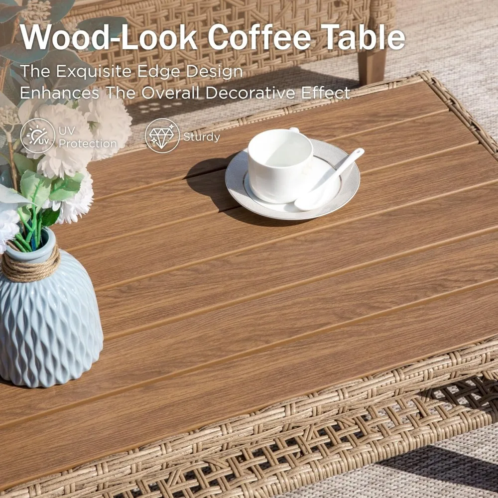 Courtyard Furniture Set, Outdoor L-shaped Sofa with Cushion and Lovewood Coffee Table, Garden Bohemian Style