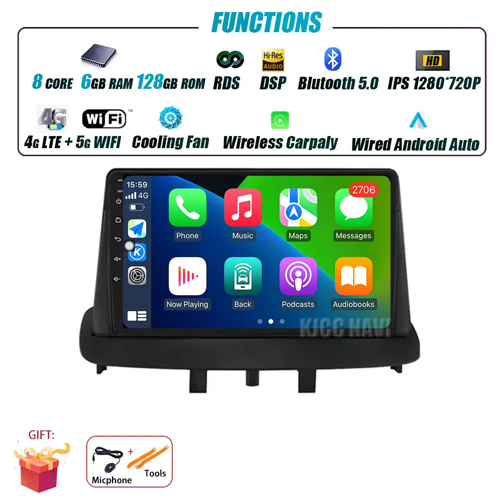 Android 16 voor Renault Megane 3 Fluence Samsung SM3 2008 - 2017 Multimedia Speler DSP CarPlay GPS Autoradio