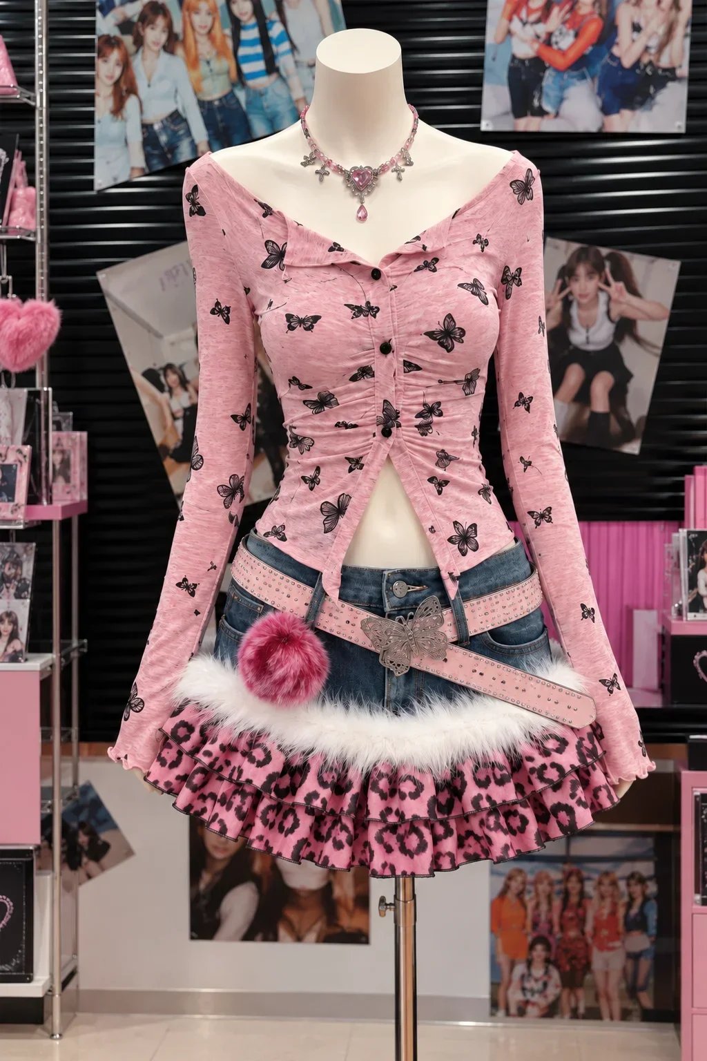 Vintage Y2K Harajuku Retro Punk Gothic Leopard Print Korean Subculture 2 Piece Matching Suits Shirts Mini Skirt Street Outfits