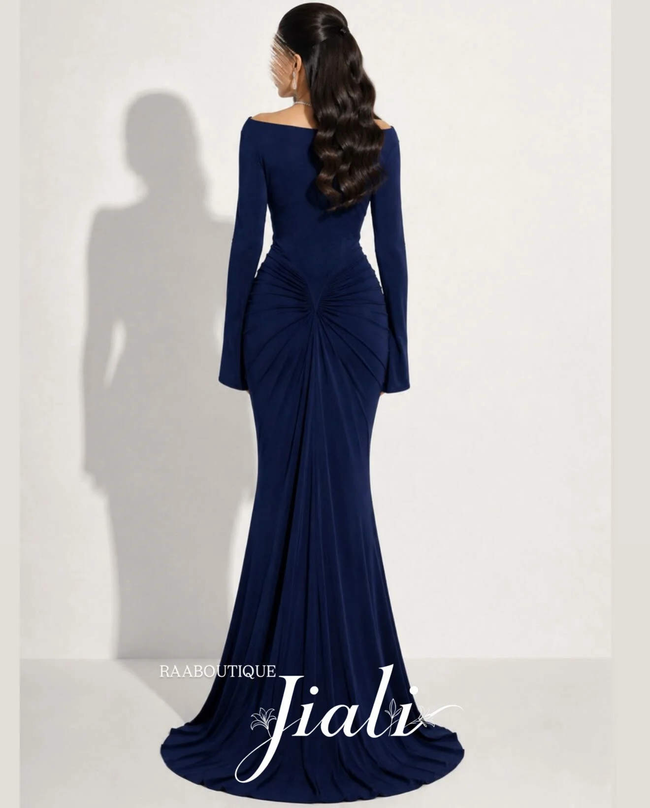 Jiali Customized Full Sleeve Mermaid Evening Dresses Modern Off The Shoulder Keyhole Neck Slim Fit Floor-Length Prom Gown