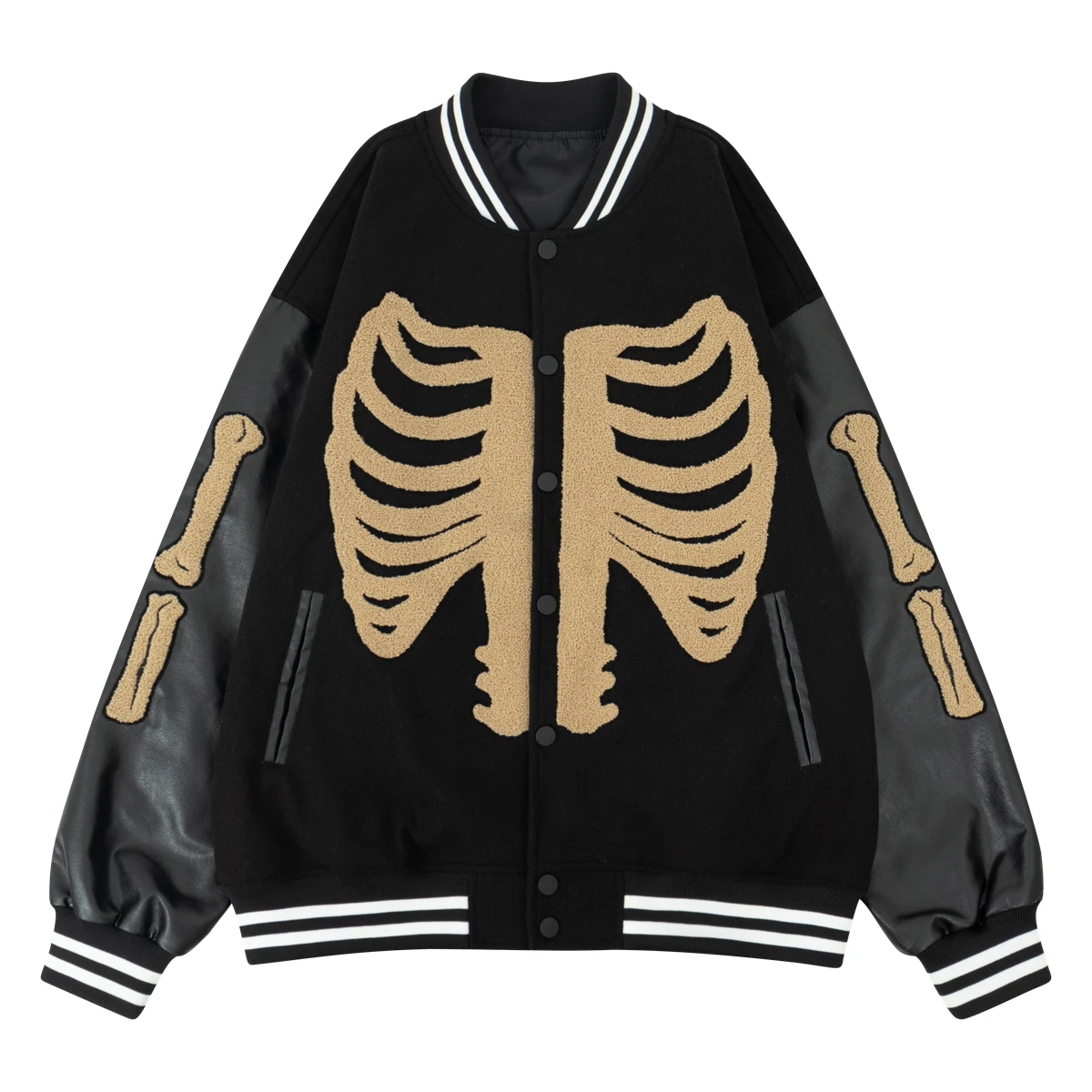 

Mens Varsity Jacket Skeleton Graphic Baseball College School FauxWool+Leather Bomber Jacket Halloween costumes Outerwear Coats