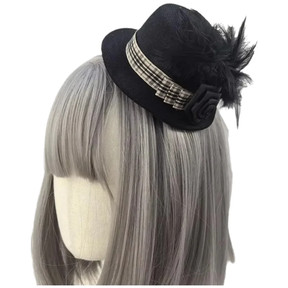 

Лолита джентльмен маленькая клетчатая пернатая маленькая шляпа шпилька аксессуар для волос