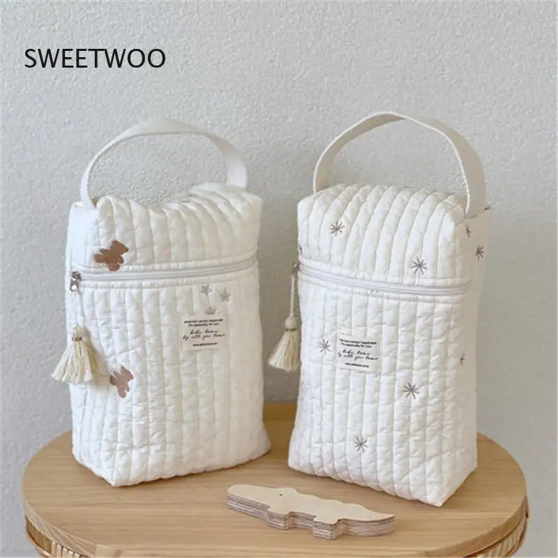 Korean Style Quilted Tote Bag Bear & Star Embroidered Diaper Bag