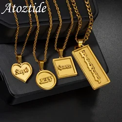 Atoztide Personalized Custom Name Necklaces for Women 2 Sides Welding Heart Pendant Cuban Chain Stainless Steel Jewelry Gift