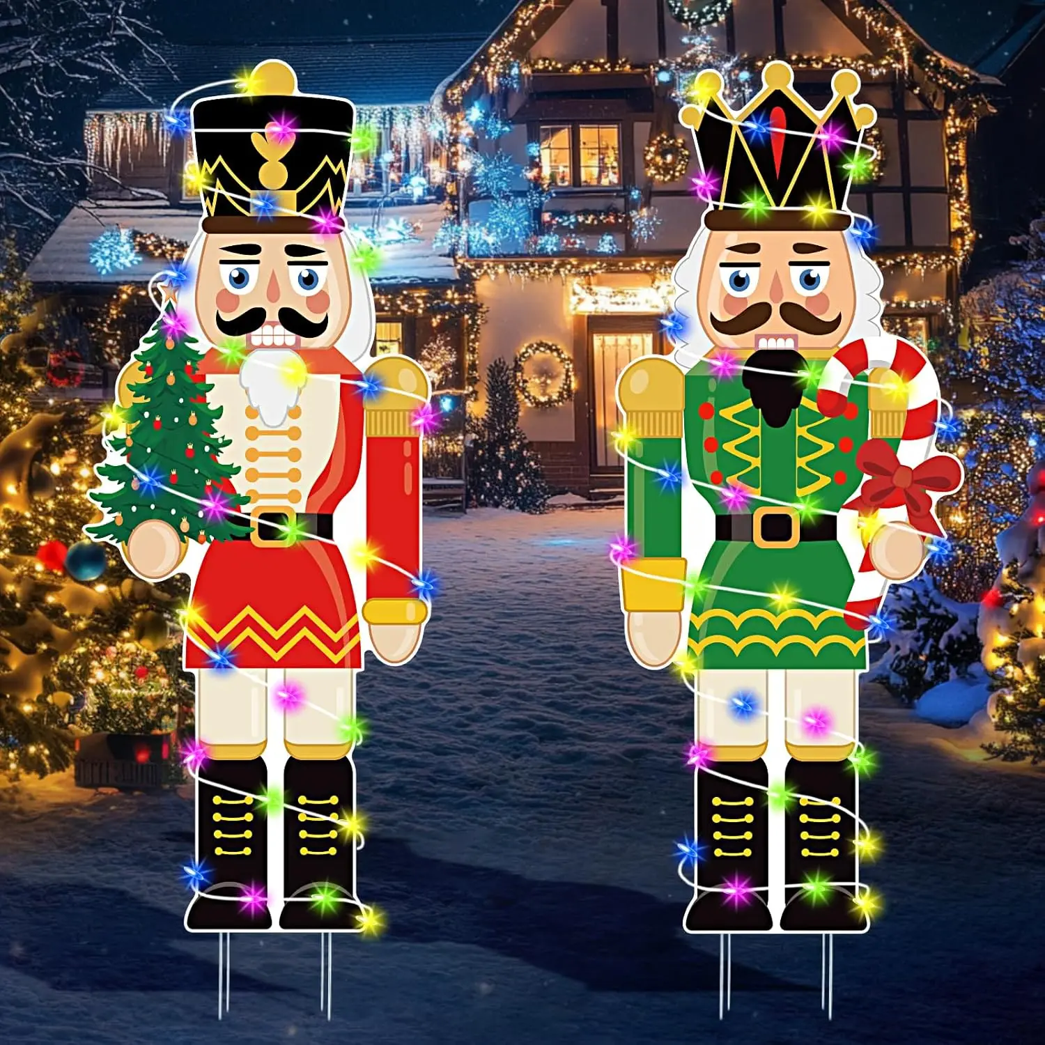 

(2D плоская) Набор из 2-х садовых декоративных фигур павлинов из орехового дерева, украшение для улицы, металлическая стойка.