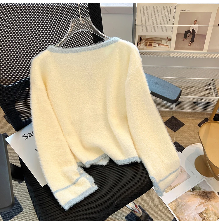 2 Pieces Sets Soft Mohair Knitted Women O-Neck Long Sleeve Cardigan Tops + Bodycon Mermaid Skirts 2024 Elegant Sweater Suit