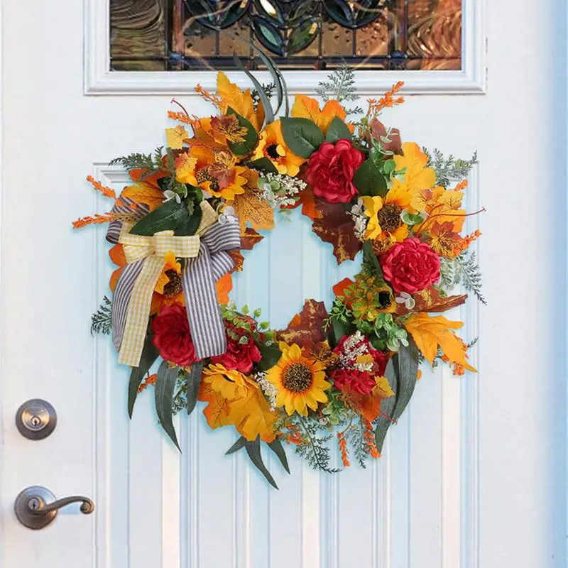 

Fall Wreaths For Front Door Sunflower Bow Garland For Autumn Decor Thanksgiving Decoration Door Wreath For Front Door Walls