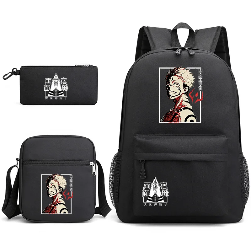 Popular Anime Ryomen Sukuna Pattern 3 Piece Backpack Cool Ryomen Sukuna Backpack Shoulder Bag Pencil Bag School Bag