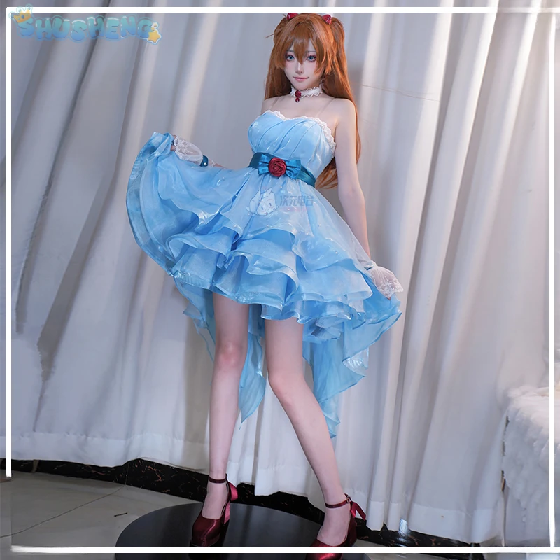 EVA New Asuka Langley Soryu cosplay costume wig belt headwear necklace handmade Halloween party sweet and cute dress girl set