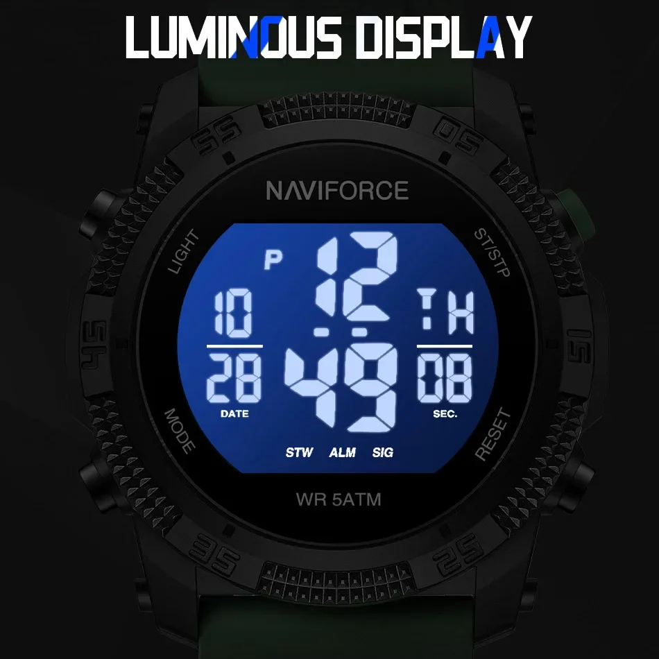 NAVIFORCE NF7104 جديد LCD الساعات الرياضية الرقمية للرجال موضة سيليكون حزام العسكرية الإلكترونية ساعة اليد